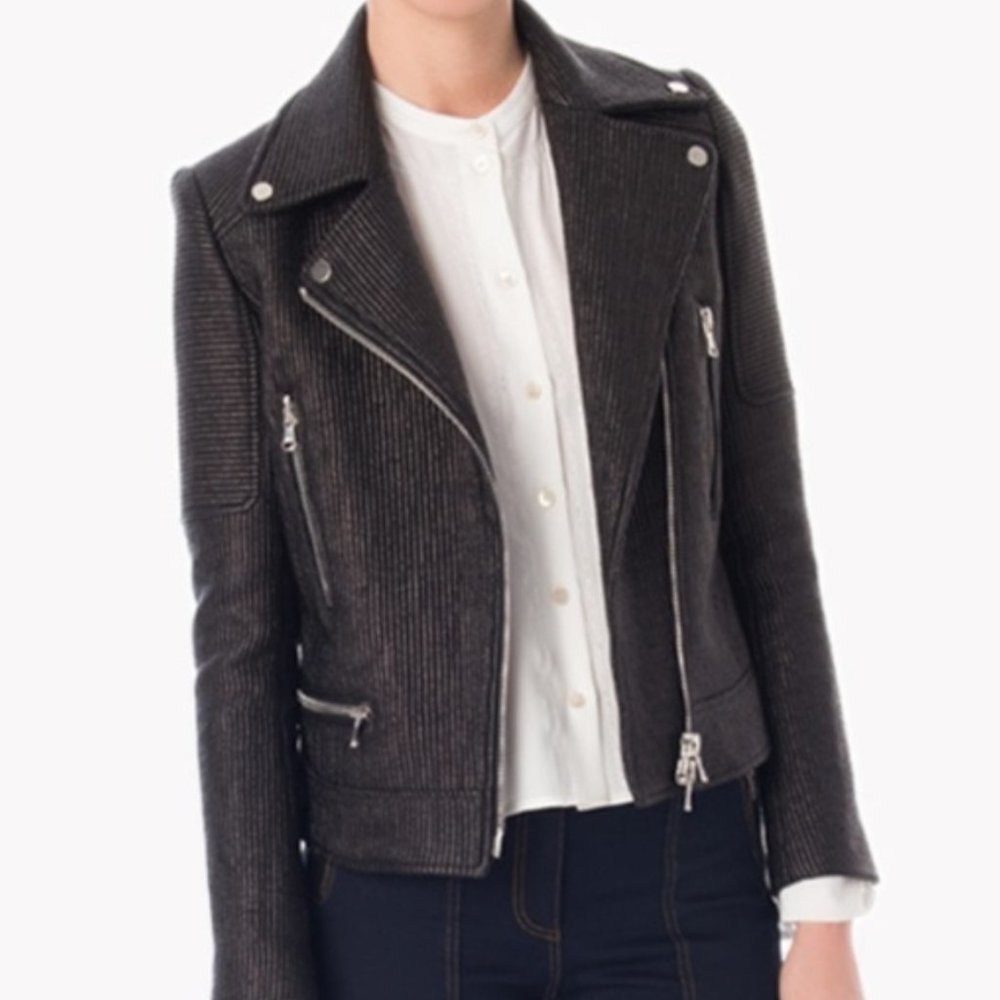 Veronica Beard Metallic Pinstripe Moto Jacket - Size 2 - Picture 3 of 16